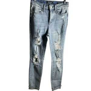 Judy Blue Ripped Light Denim Skinny Jeans Distressed Stretch